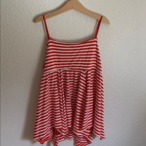Red and white striped ruffled tank top blouse